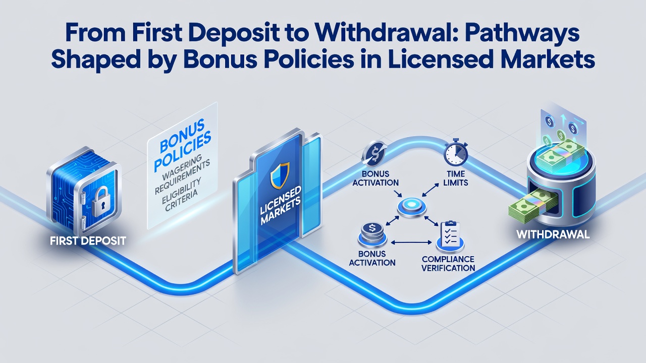 Illustration of a player navigating deposit and bonus activation steps on a licensed betting platform interface