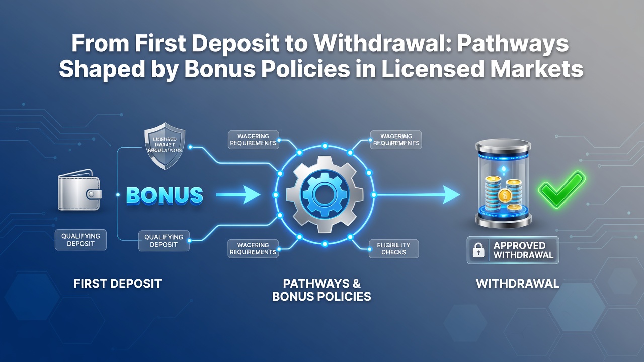 Diagram showing wagering progress and withdrawal eligibility checkpoints in a regulated online casino environment