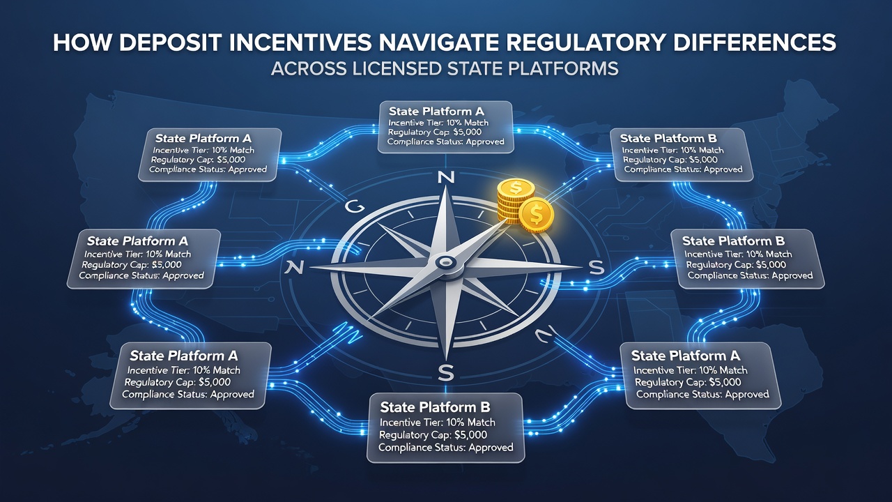 Comparison charts showing deposit bonus variations across different state regulatory environments