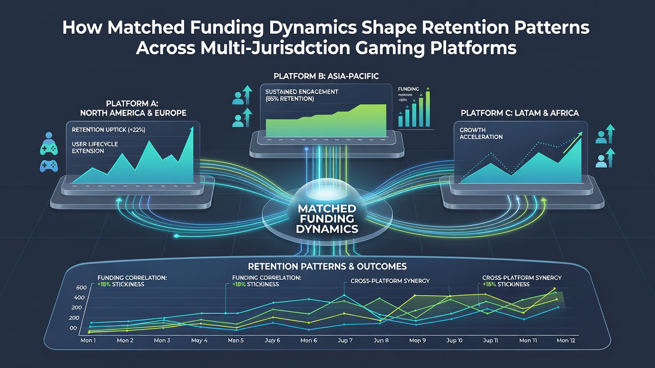 Chart showing retention curves under varying matched funding conditions in different jurisdictions