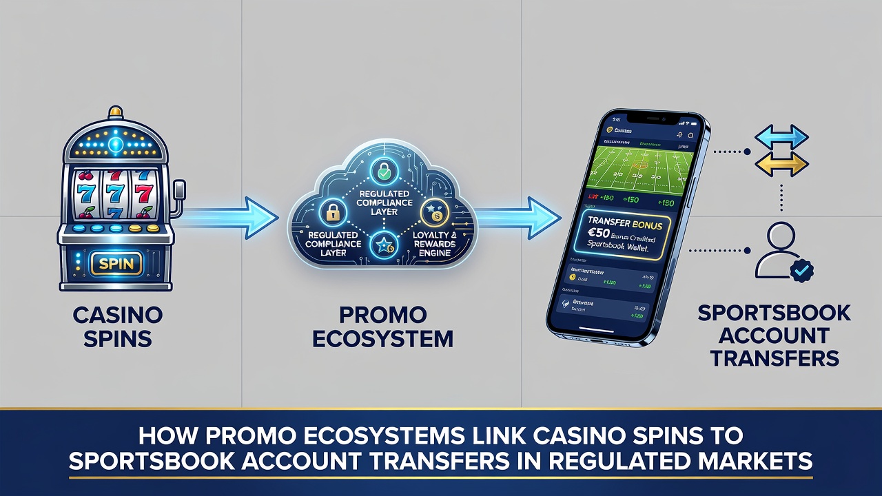 Technical flow of account transfers linking casino spins to sportsbook activity