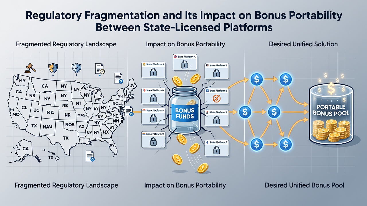 Illustration of connected state platforms showing barriers to bonus transfers