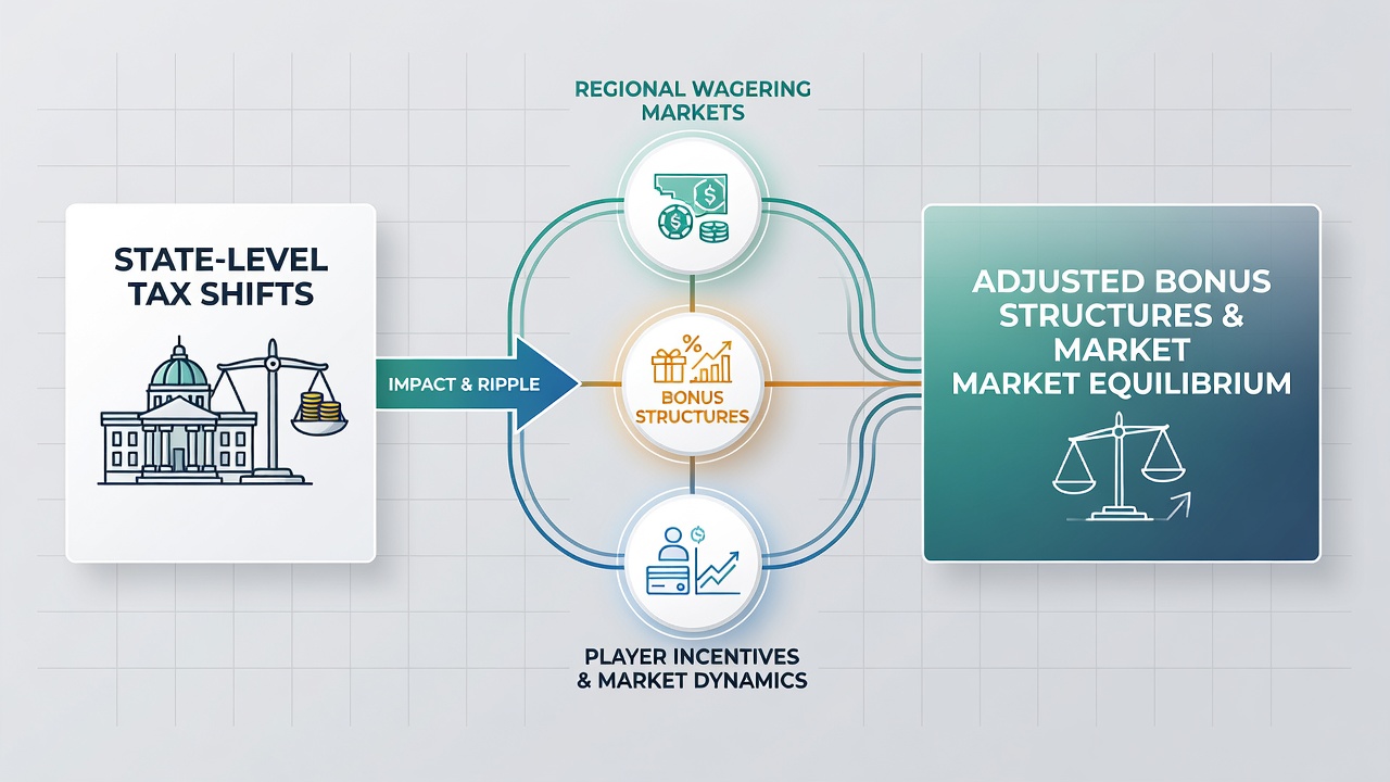 Regional wagering market analysis charts showing bonus structure variations across different state tax environments