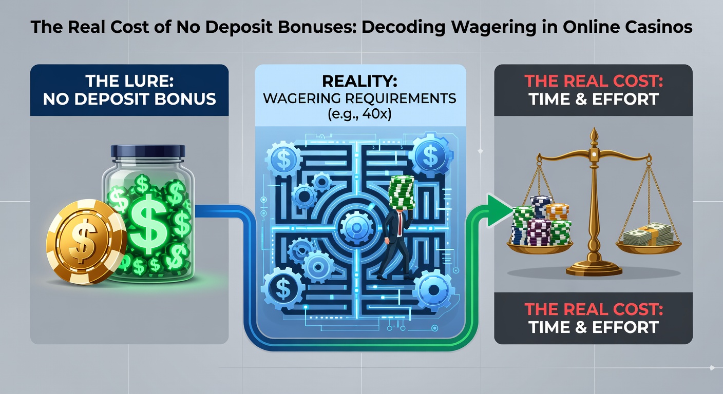 Casino interface displaying a no deposit bonus offer with wagering terms highlighted
