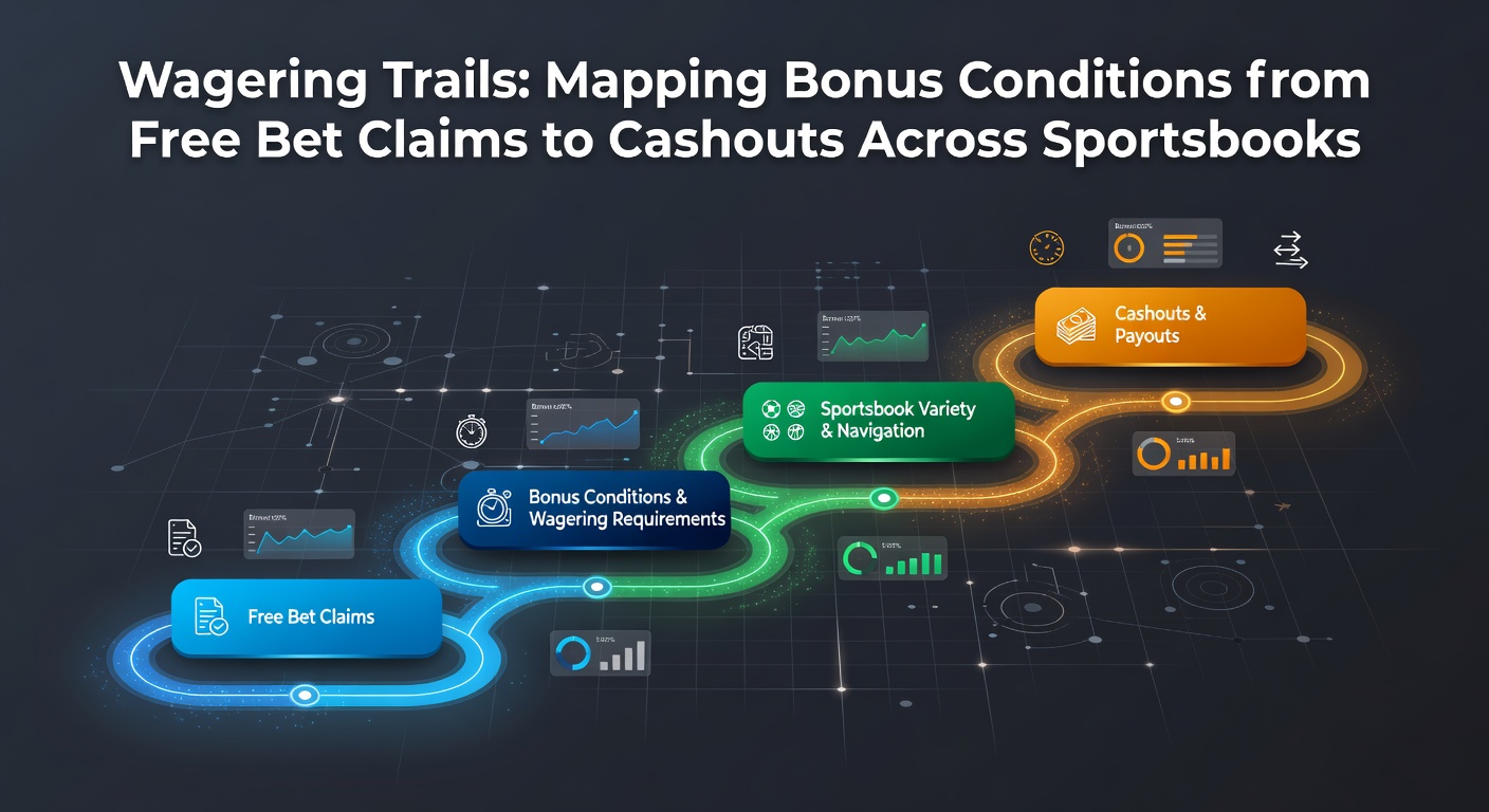 Infographic illustrating wagering trails from free bet activation through rollover stages to cashout approval across multiple sportsbooks